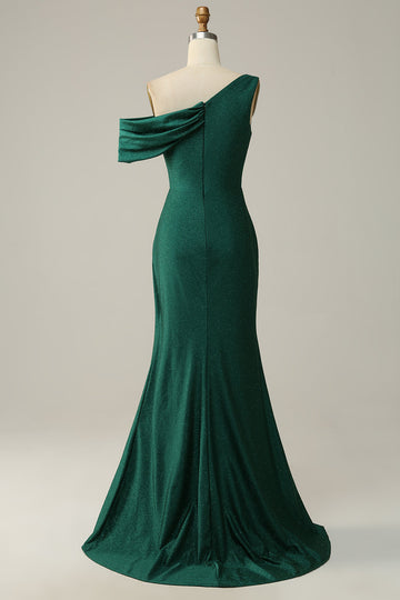 Mermaid One Shoulder Dark Green Long Ball Dress